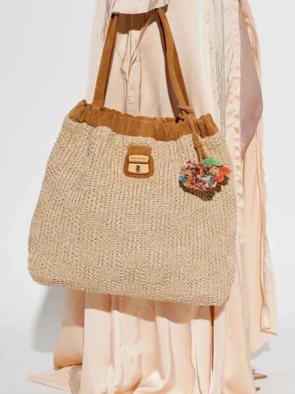 Marc Jacobs Summer Woven Cristina Tote Natural Raffia Suede Shoulder Bag